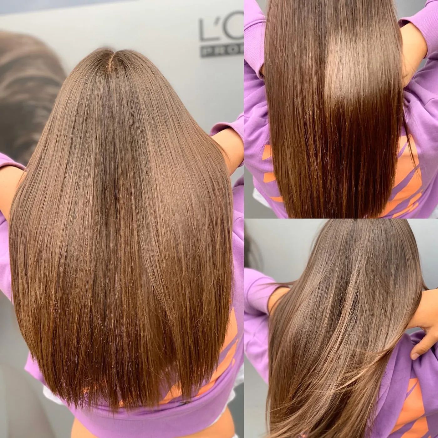 Glattes braunes Haar nach Keratin-Glättung und Joico K-PAK Rekonstruktion, Salon Selene