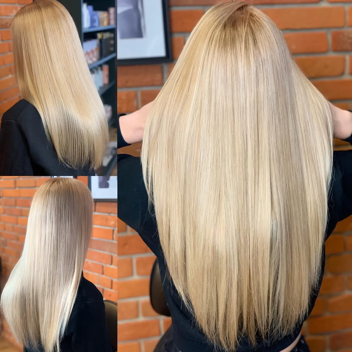 Gładkie, lśniące blond włosy po prostowaniu keratynowym w salonie Selene